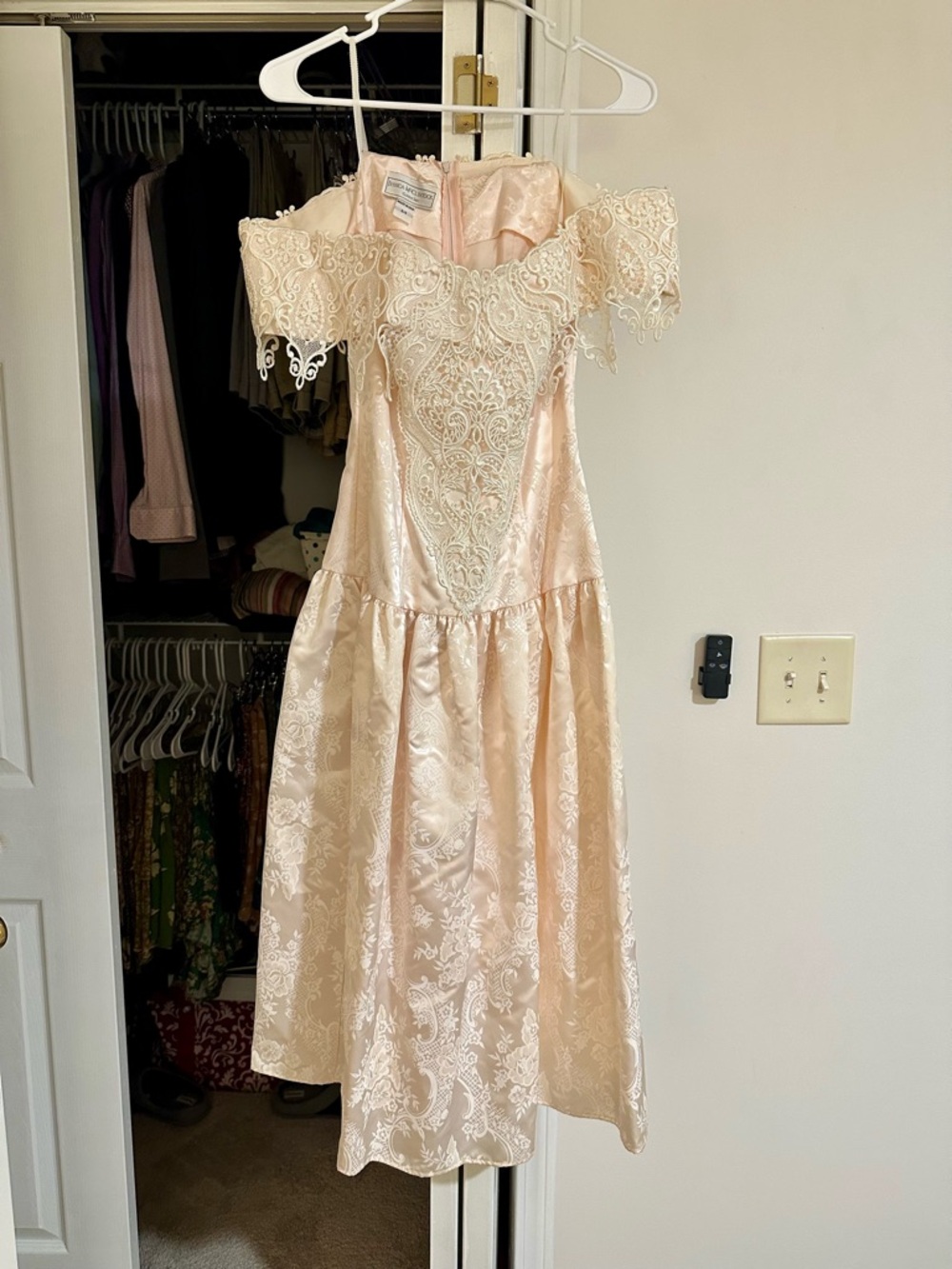 Gunne Sax Vintage Blush Pink Floral Appliqué Prom Dress Size 3/4